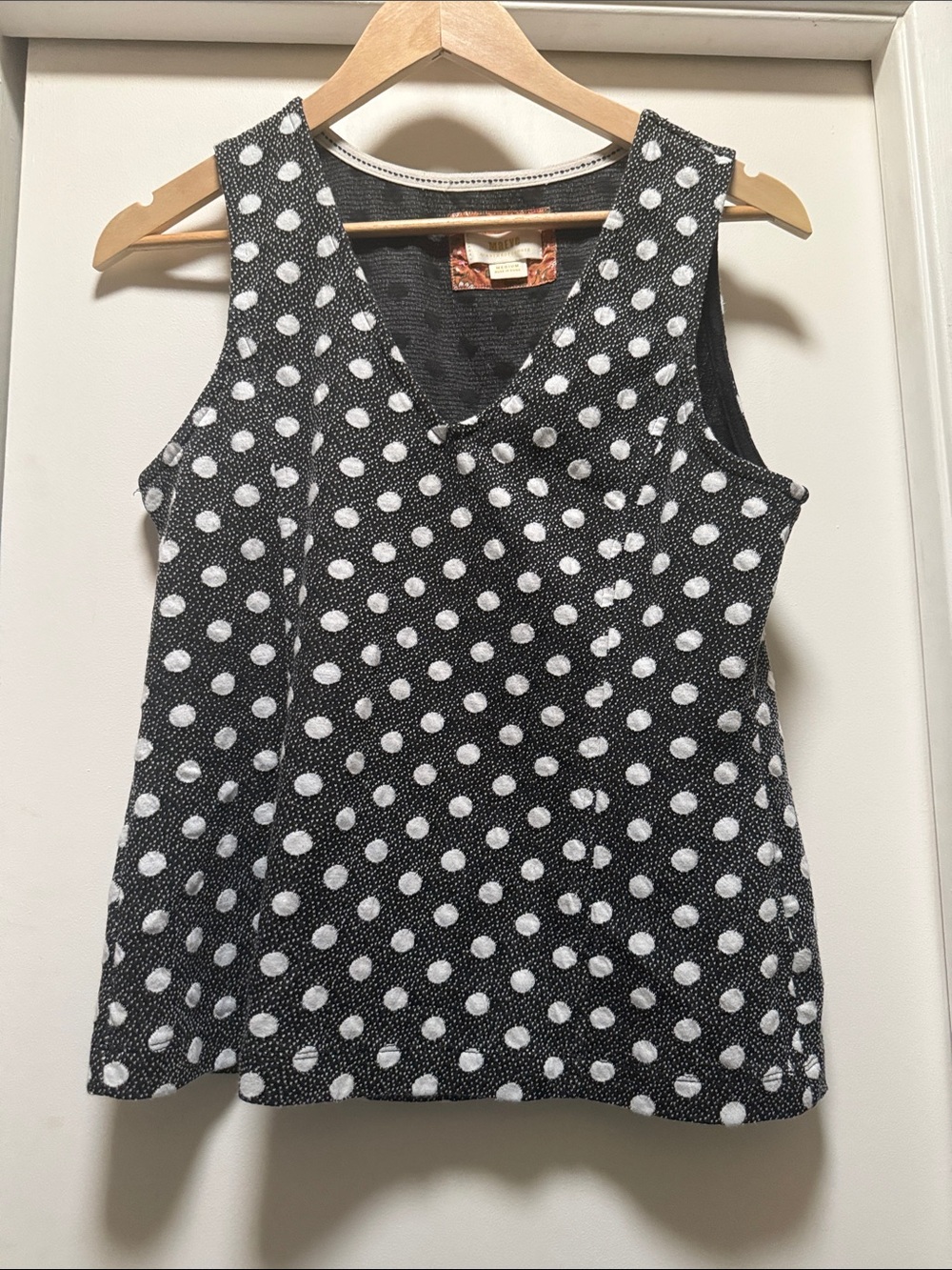 Anthropologie Black Tank Top with White Polka Dots